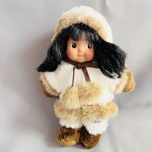 Kipmik Eskimo Doll Plush Anchorage Alaska Faux Fur Pom Pom Sweet Cute Girl Face